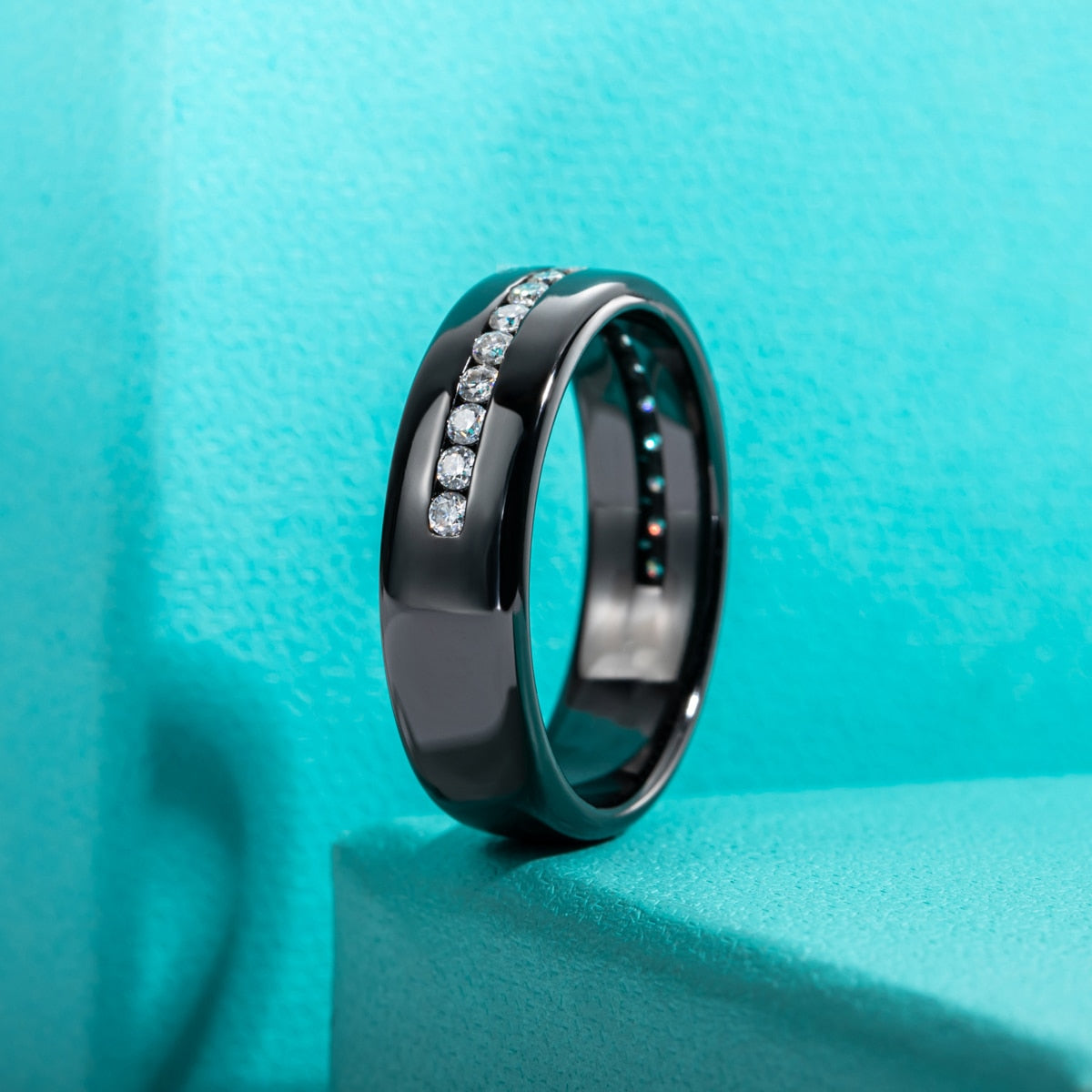 moissanite mens ring black finish sterling silver moissanite diamonds Australia