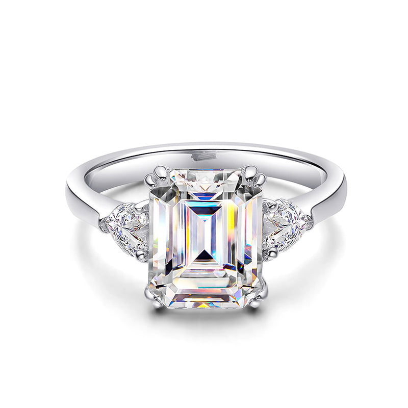 4ct Emerald Cut Moissanite Diamond Engagement Ring Sterling Silver