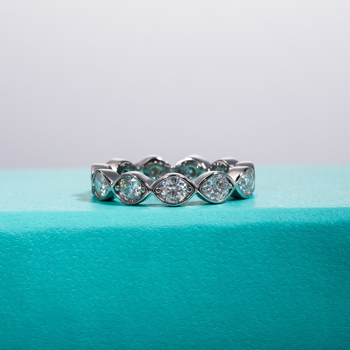 Moissanite Diamond Eternity Sterling Silver Band