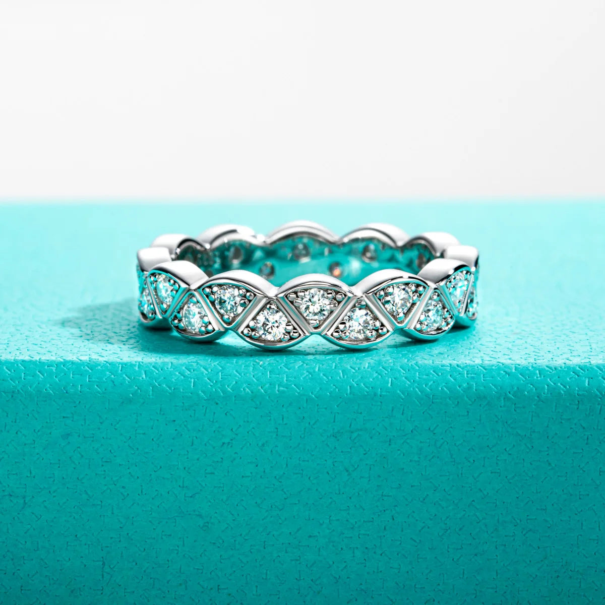 Moissanite Diamond Modern Eternity Ring Sterling Silver