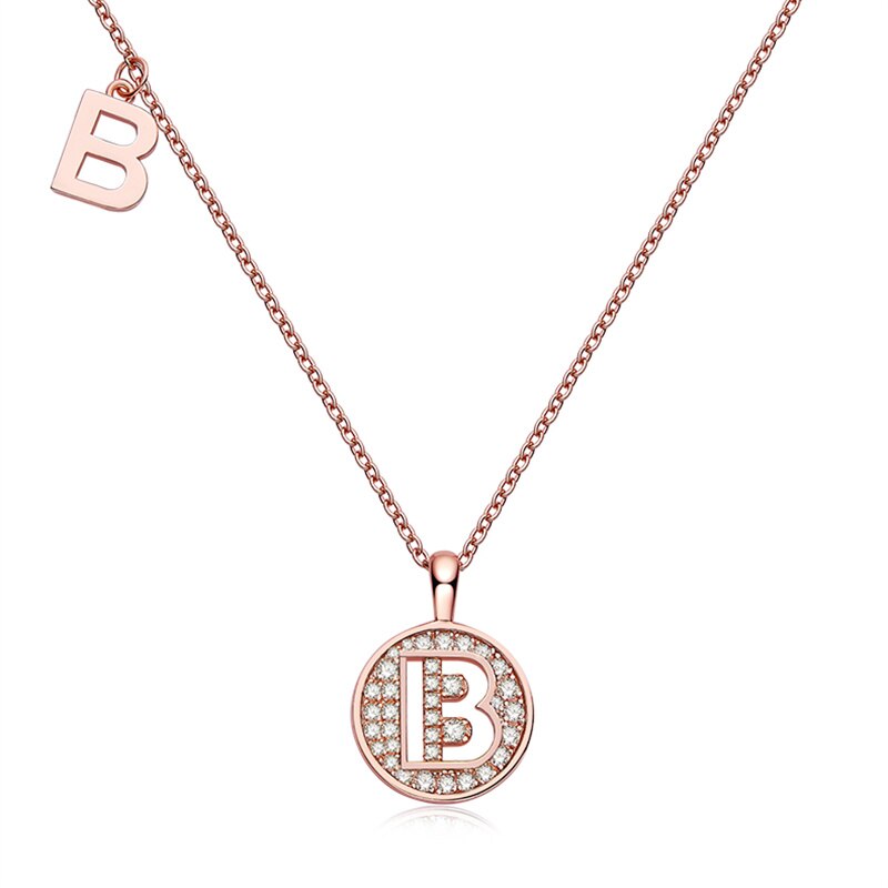 Moissanite Initial Necklace Pendant 925 Sterling Silver 18K Rose Gold Plated