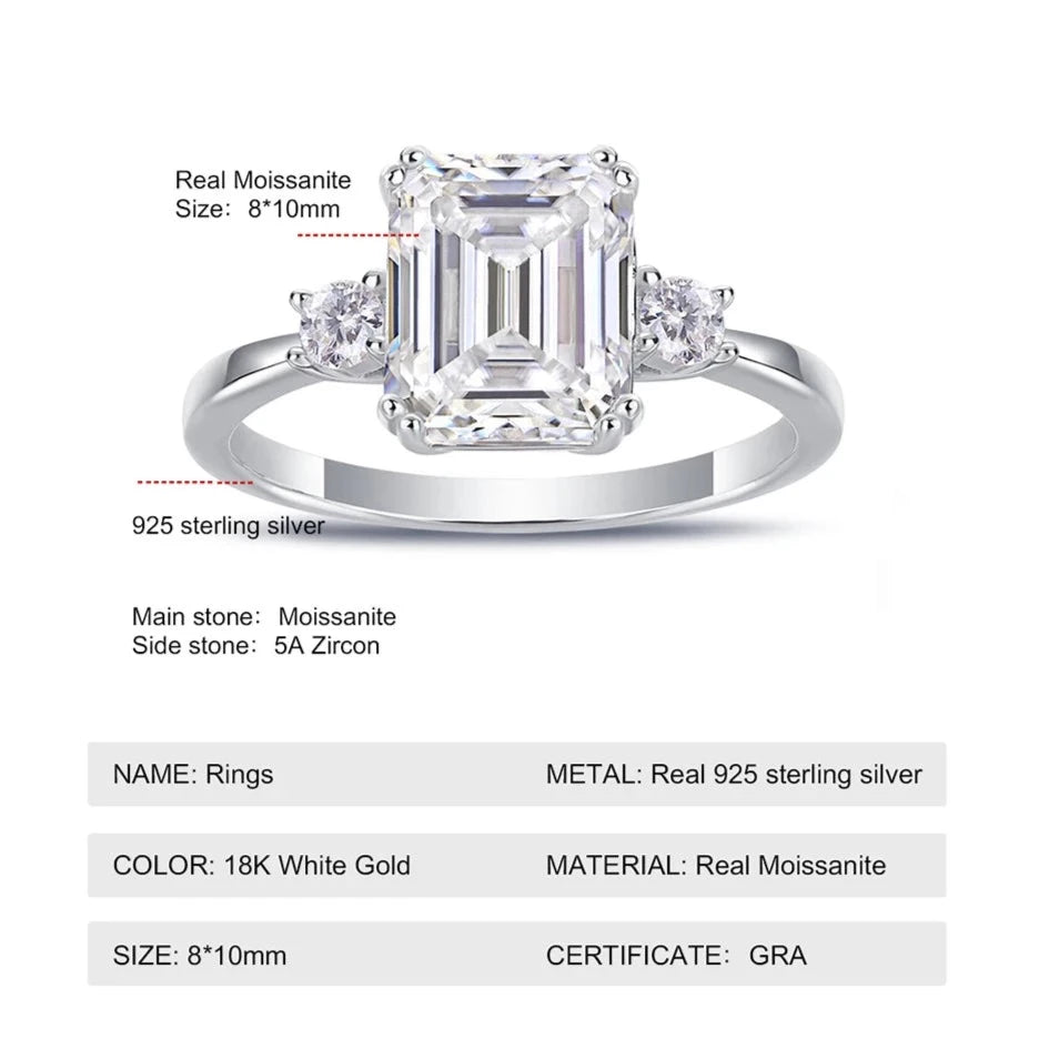 Emerald Cut Moissanite Diamond Ring