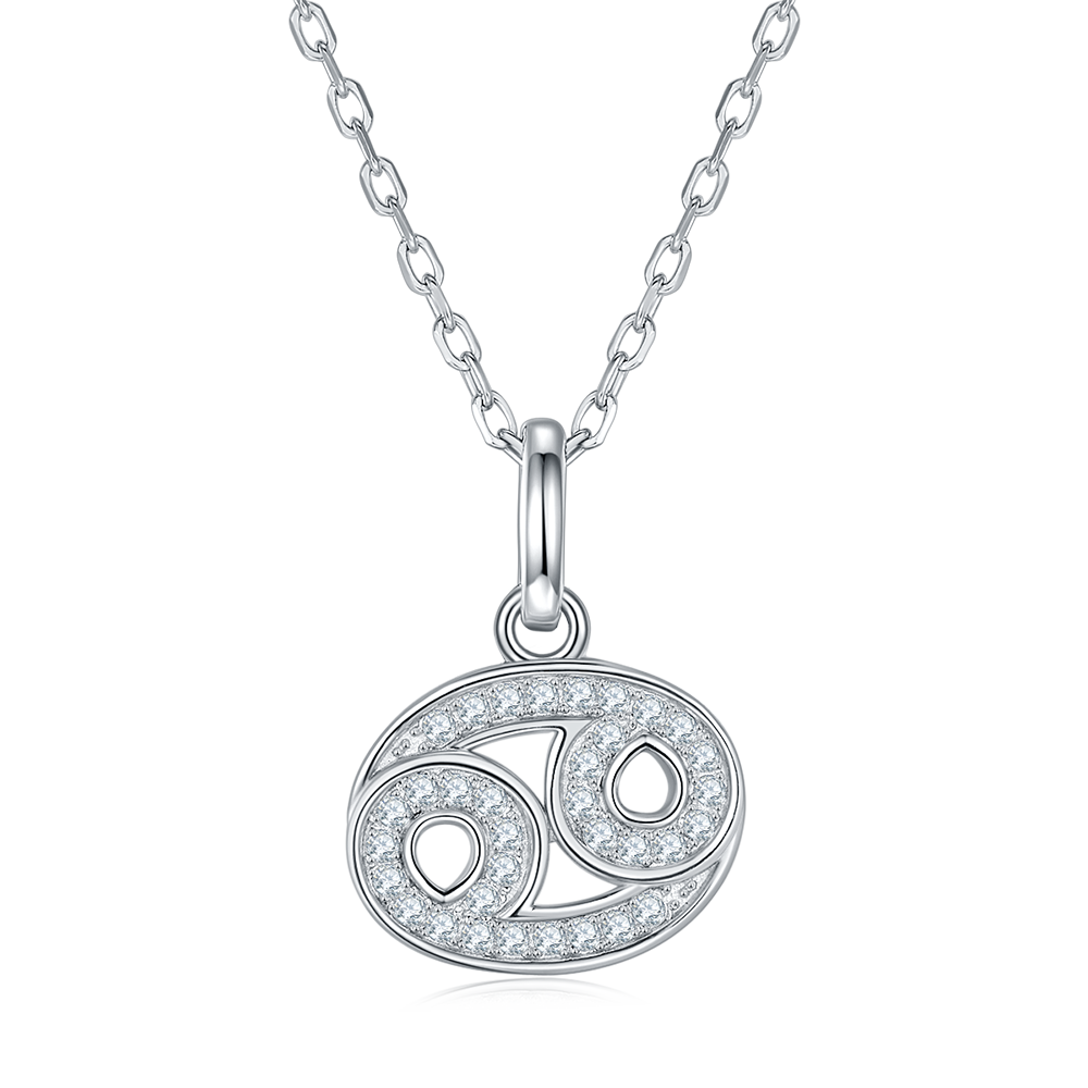 Cancer Star Sign Moissanite Diamond Pendant Sterling Silver Necklace US