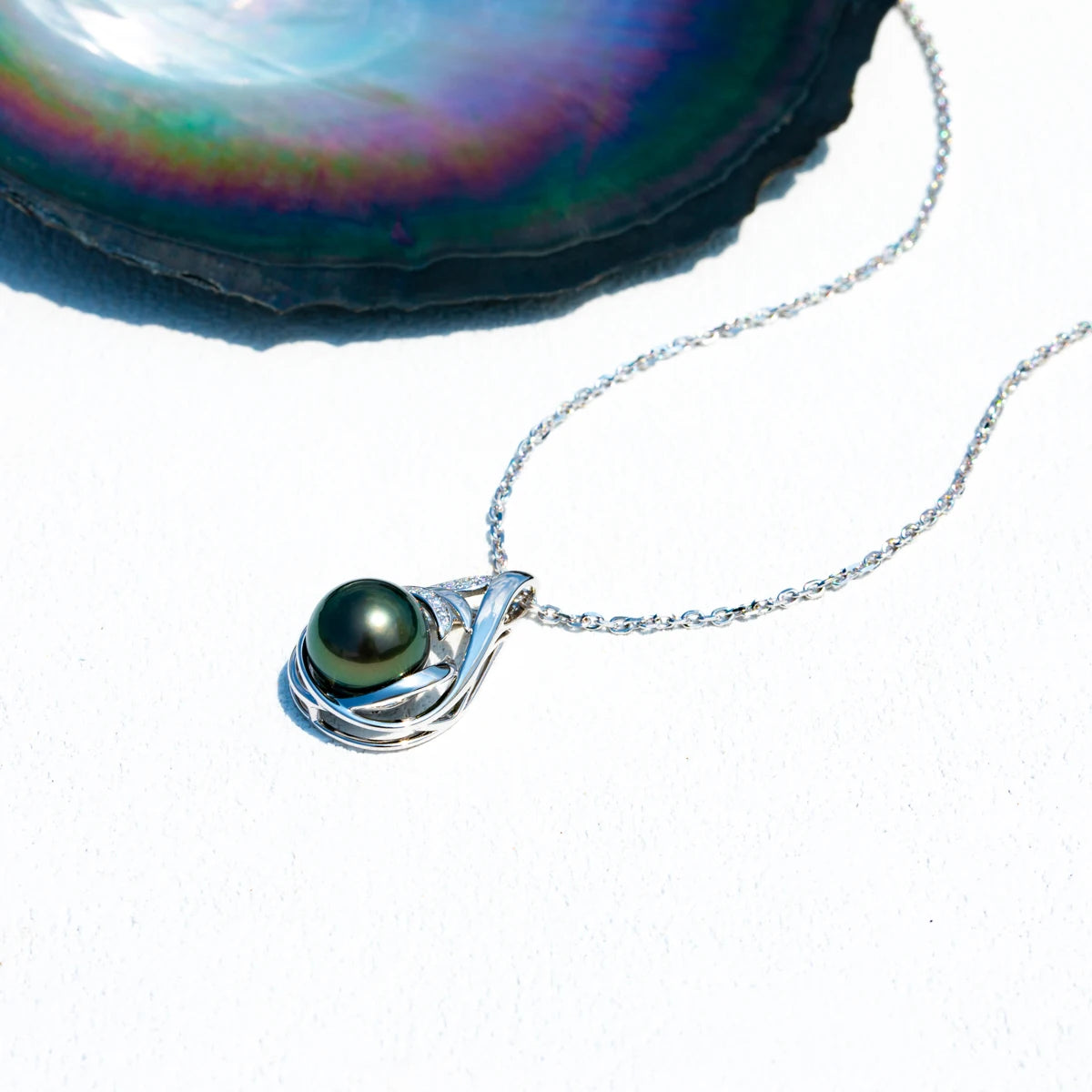 Tahitian Black Pearl Moissanite Diamond Pendant Necklace Free Shipping US