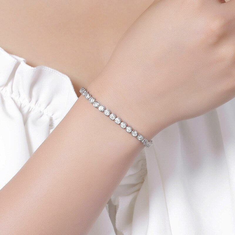 Sterling Silver Moissanite Diamond Mens Tennis Bracelet