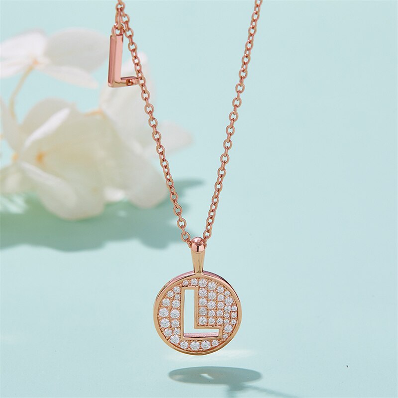 Moissanite Initial Necklace Pendant 925 Sterling Silver 18K Rose Gold Plated