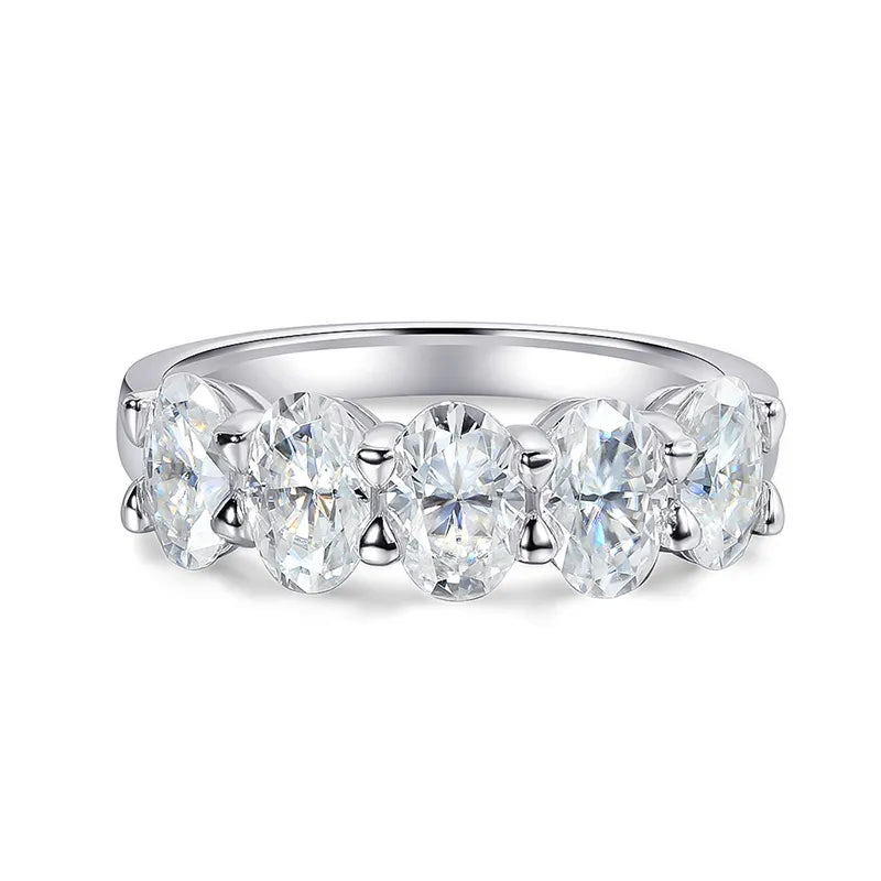 2.5cttw 5 Stone Oval Cut Moissanite Diamond Ring Sterling Silver