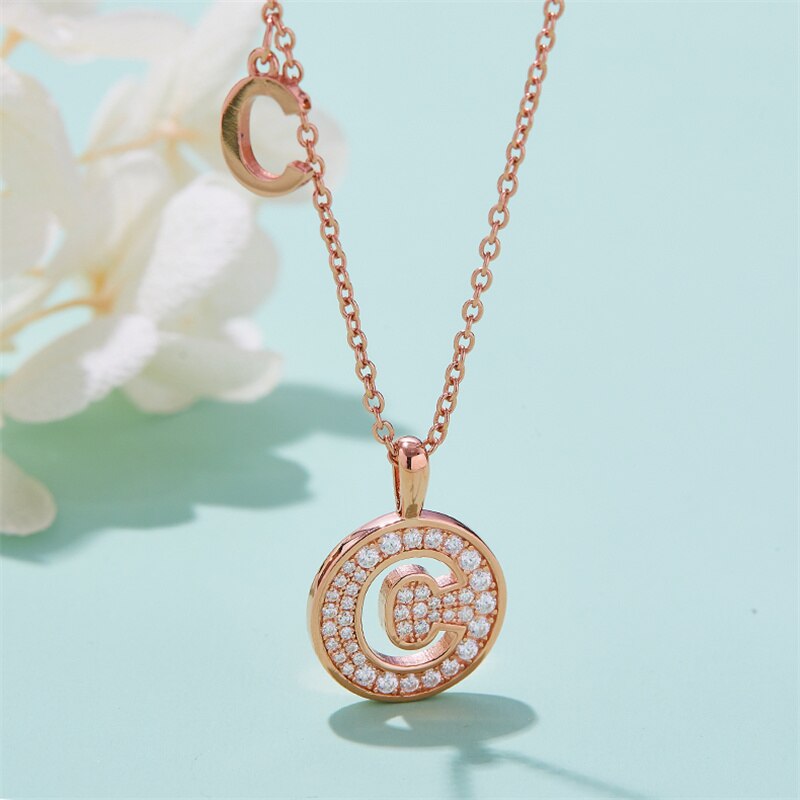 Moissanite Initial Necklace Pendant 925 Sterling Silver 18K Rose Gold Plated