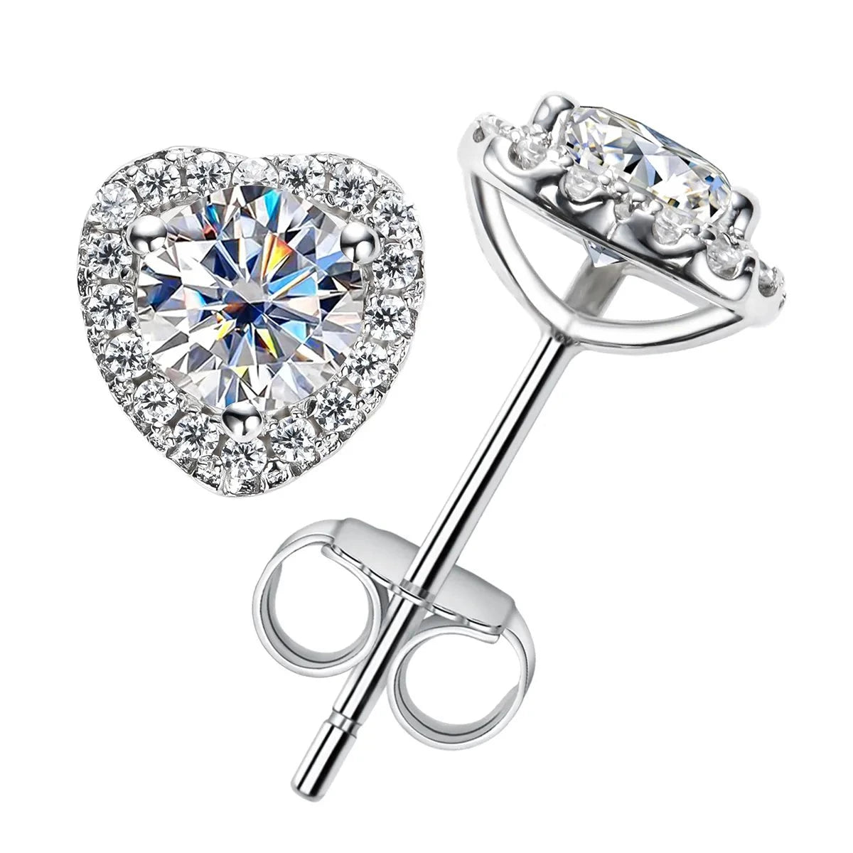 0.5 Carat Heart Moissanite Diamond Stud Earrings Sterling Silver