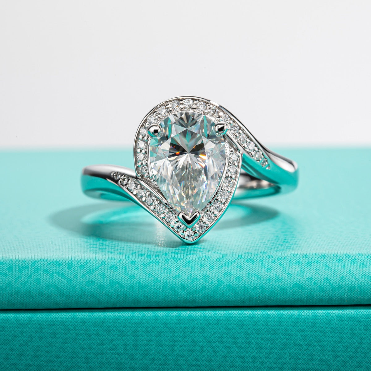 2.5ct Pear Shape Moissanite Diamond Halo Ring Sterling Silver