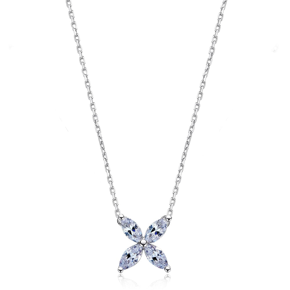Flower Shaped Moissanite Diamond Sterling Silver Necklace