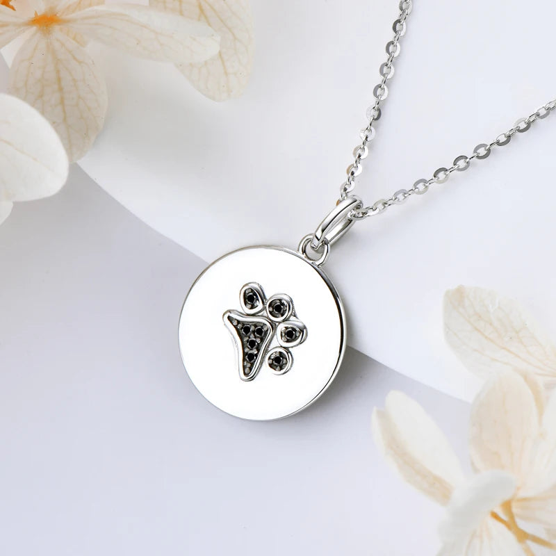 Black Moissanite Diamond Paw Disc Pendant Necklace