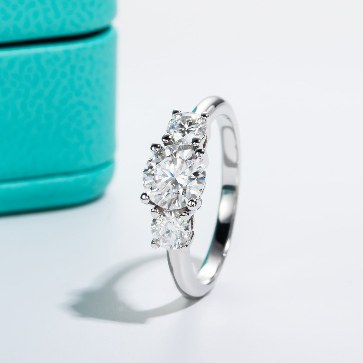 Moissanite Diamond 3 Stone Engagement Ring Sterling Silver