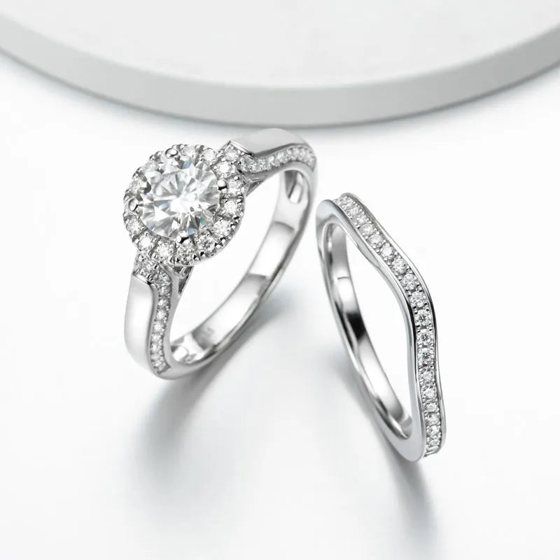 Moissanite Diamond Ring Set Sterling Silver
