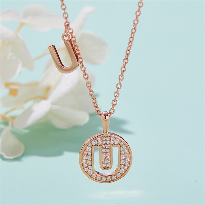 Moissanite Initial Necklace Pendant 925 Sterling Silver 18K Rose Gold Plated