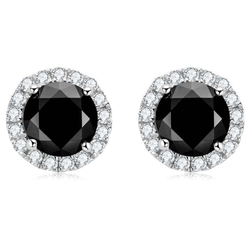 Black Halo Moissanite Diamond Stud Sterling Silver Earrings