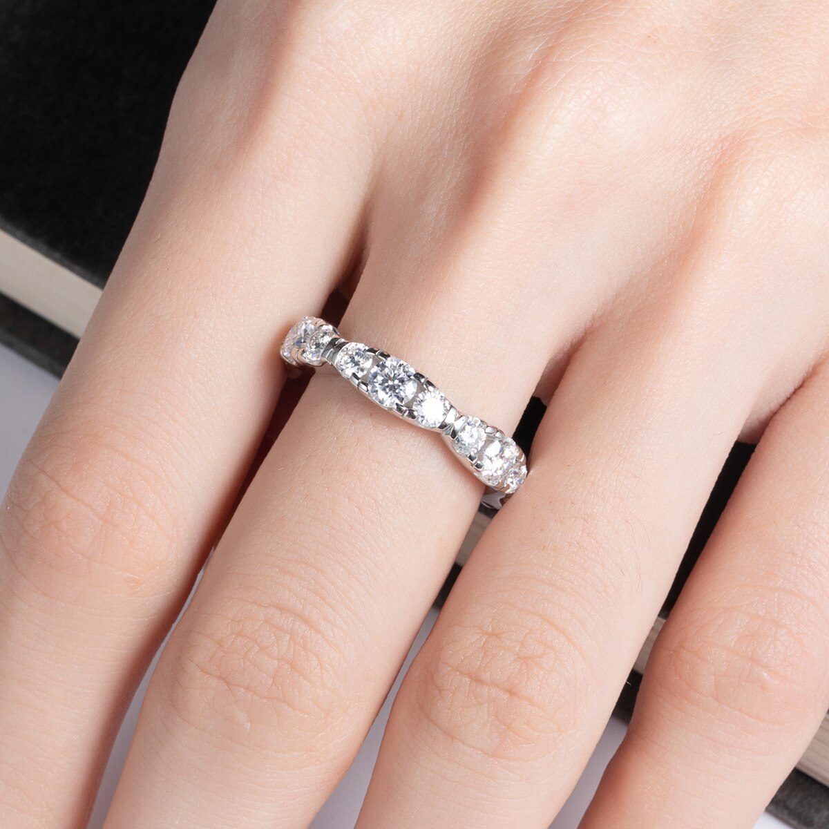 Moissanite Eternity Ring Sterling SIlver