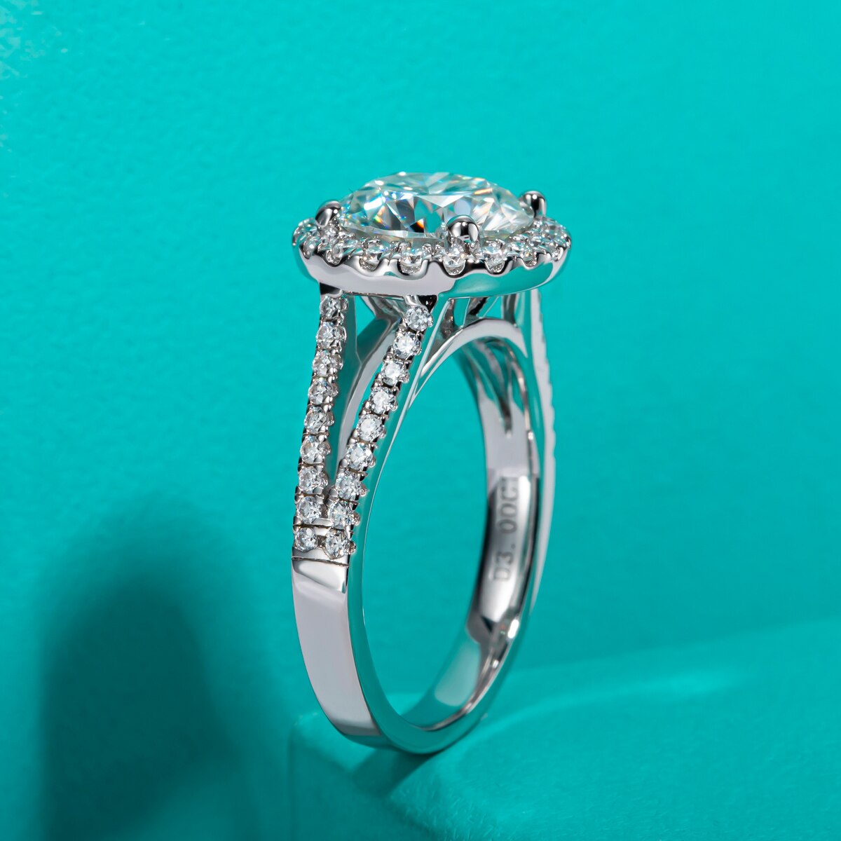 halo ring with side stones Holloway Jewellery