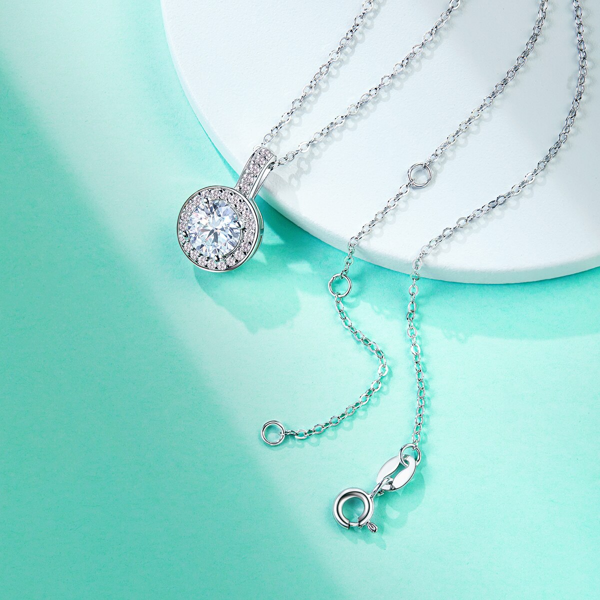 Sterling Silver Moissanite Diamond Halo Necklace NZ