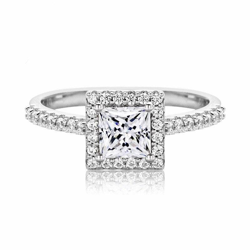 Square Cut Moissanite Halo Engagement Ring
