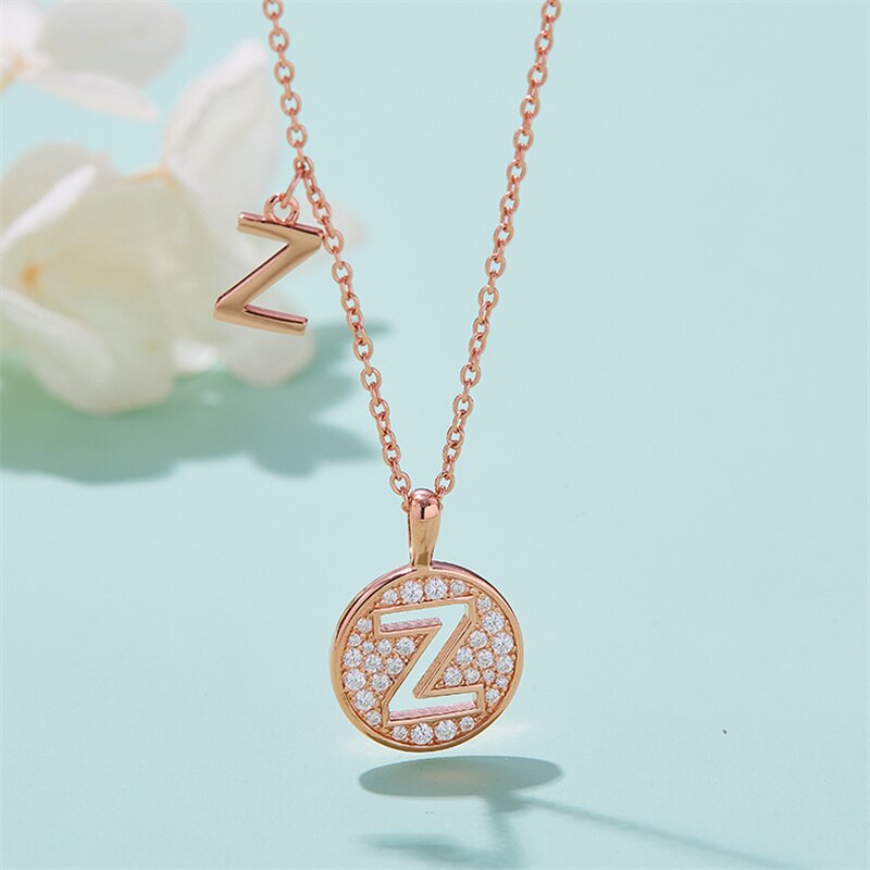 Moissanite Initial Necklace Pendant 925 Sterling Silver 18K Rose Gold Plated