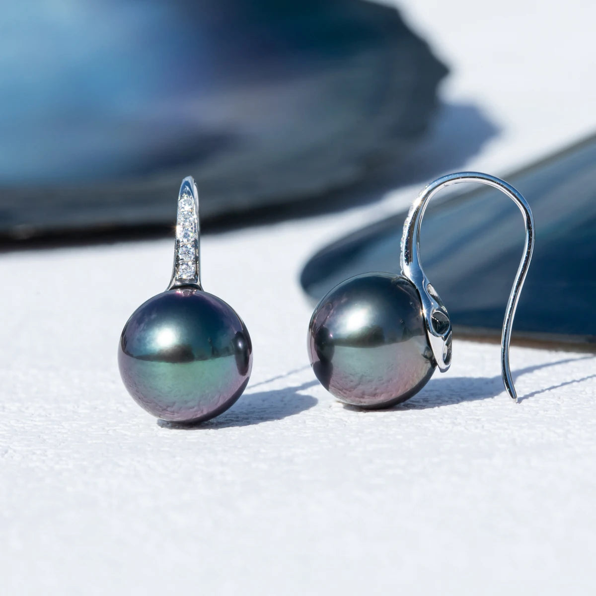 Tahitian Black Pearl Moissanite Drop Earrings