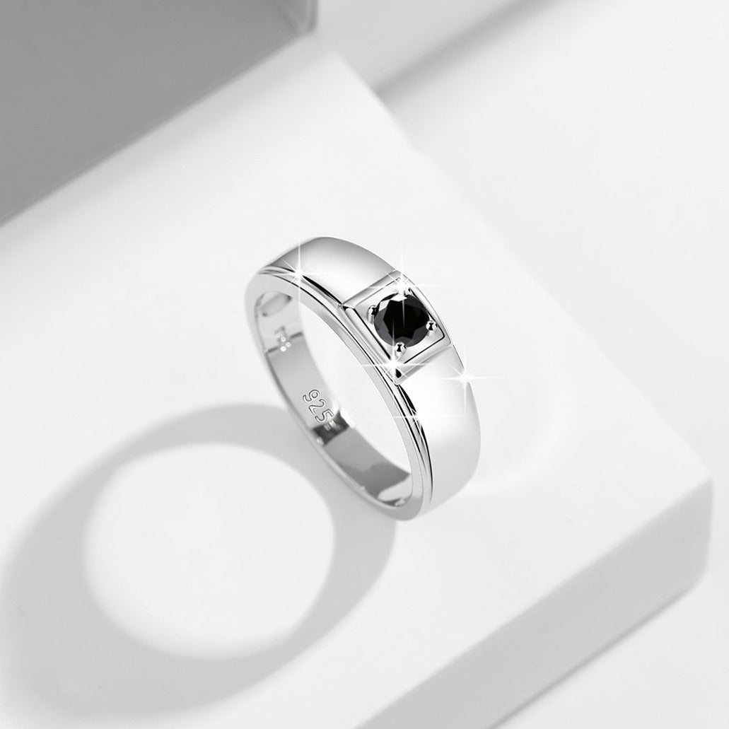 Black Moissanite White Gold Mens Ring