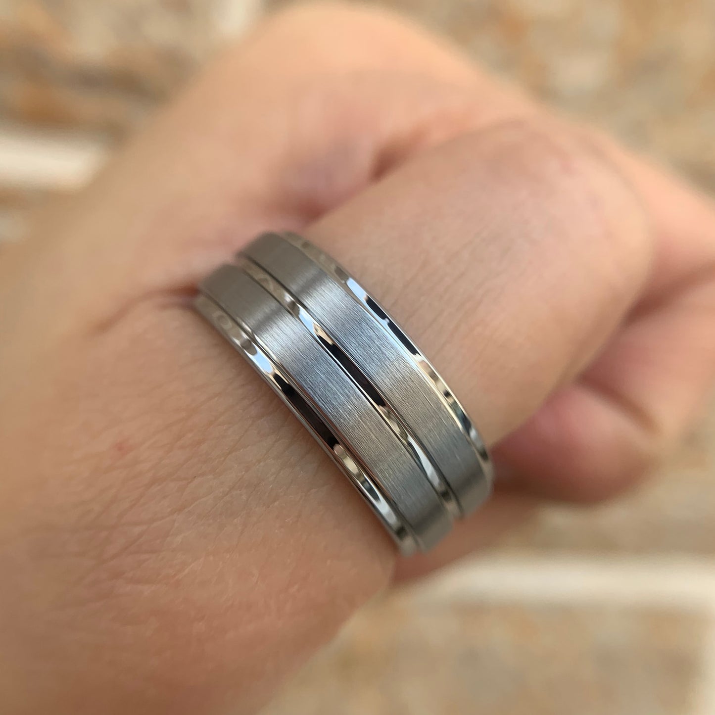 8mm Tungsten Carbide Stepped Groove Mens Ring / Mens Wedding Band