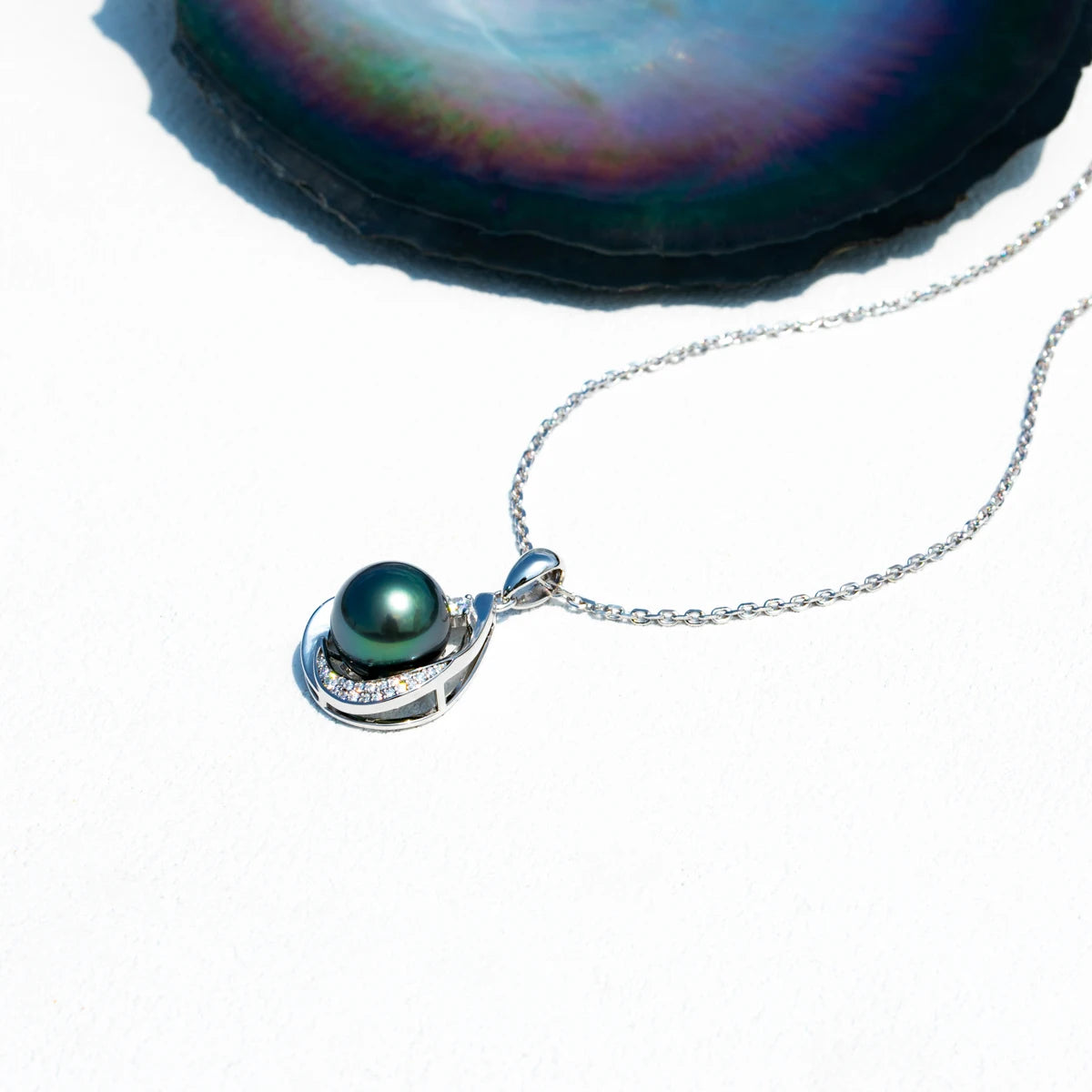 Tahitian Black Pearl Moissanite Diamond Pendant Necklace Free Shipping US