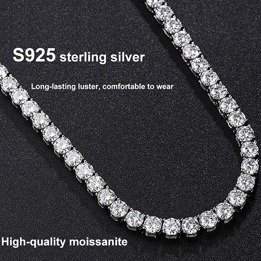 Mens Moissanite Diamond Sterling Silver Tennis Necklace