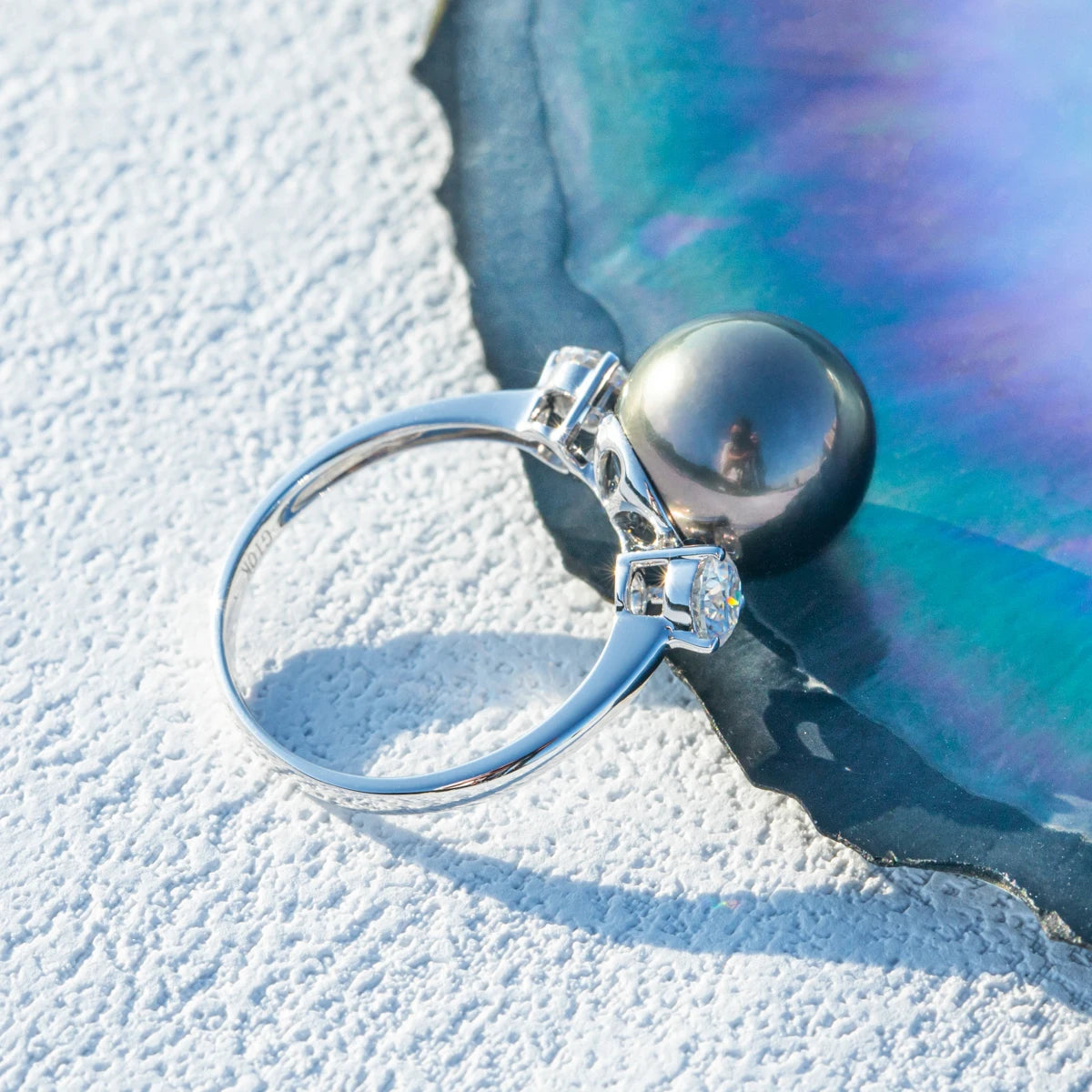 Tahitian Black Pearl Moissanite Diamond Ring Free Shipping US
