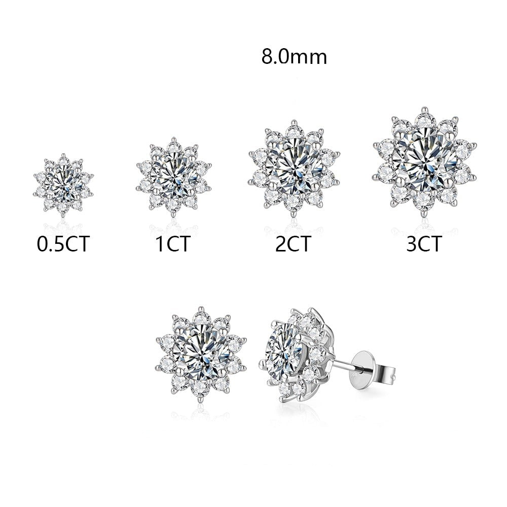Lotus Flower Moissanite Diamond Stud Earrings 925 Sterling Silver (1/2ct, 1ct, 2ct and 3ct options)
