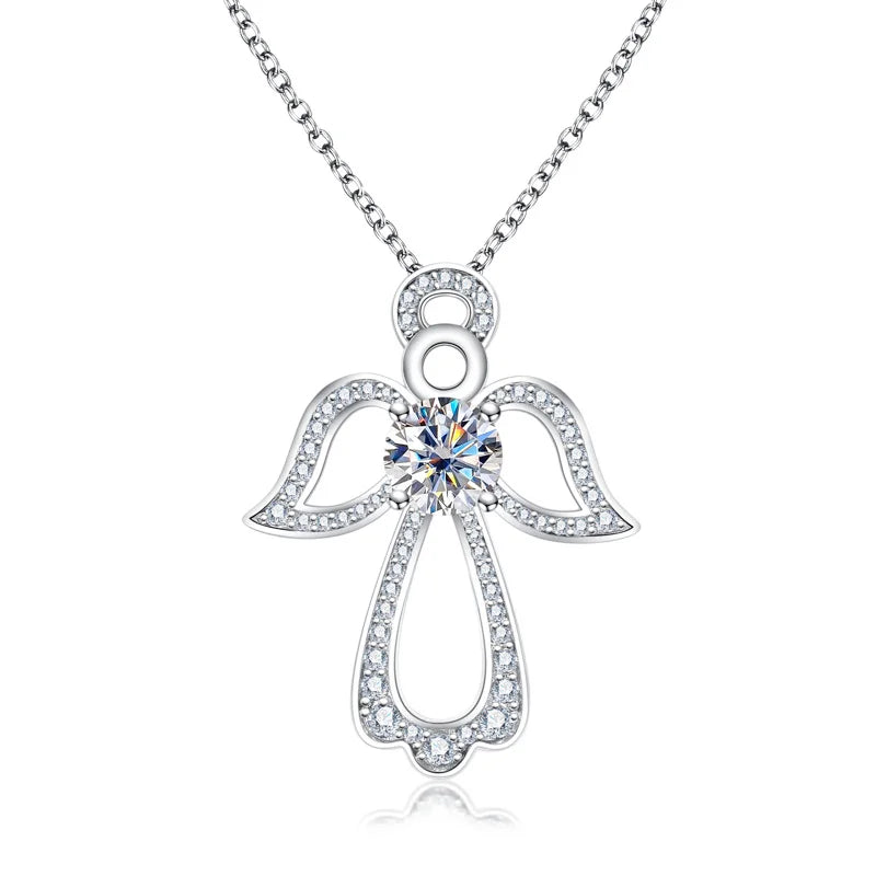 2 Carat Moissanite Diamond Angel Wings Pendant Sterling Silver US