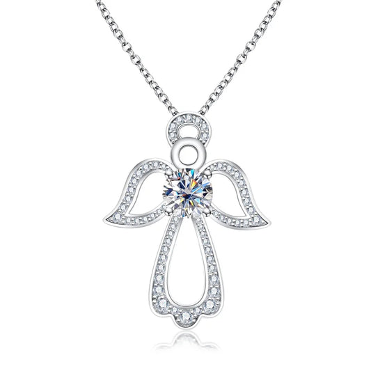 2 Carat Moissanite Diamond Angel Wings Pendant Sterling Silver US