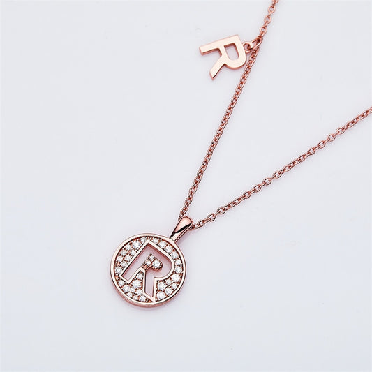 Moissanite Initial Necklace Pendant 925 Sterling Silver 18K Rose Gold Plated