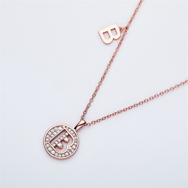 Moissanite Initial Necklace Pendant 925 Sterling Silver 18K Rose Gold Plated