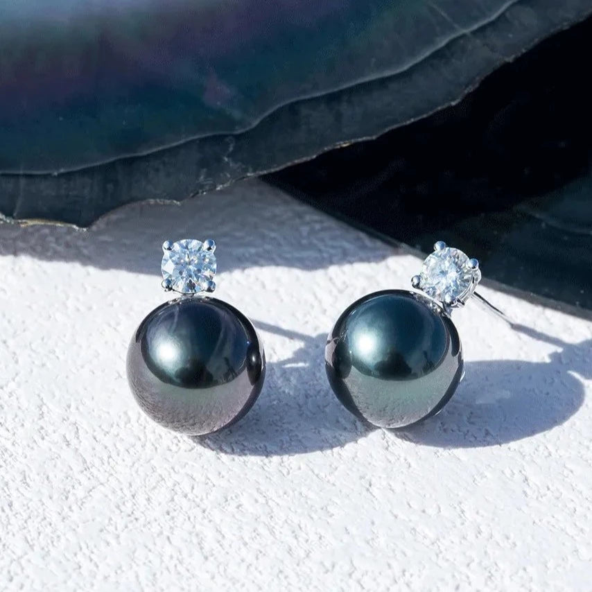 Tahitian Black Pearl Moissanite Earrings Free Shipping US