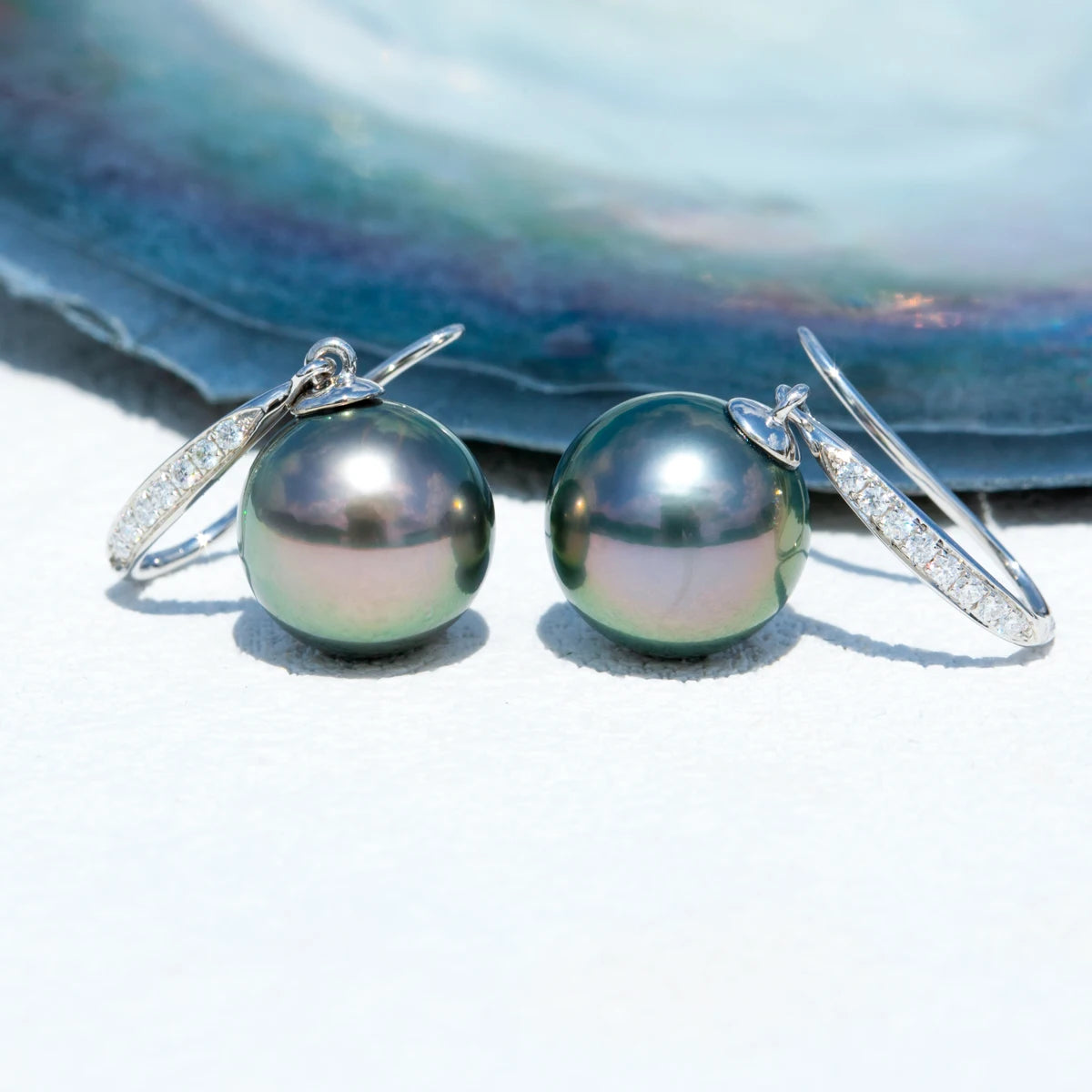 Tahitian Black Pearl Moissanite Diamond Earrings Holloway Jewellery