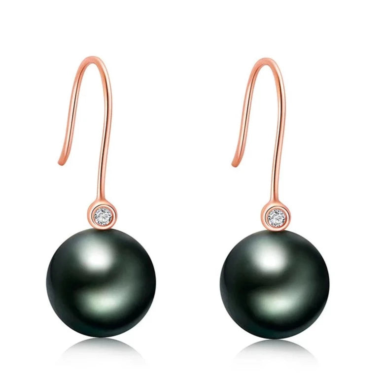 Tahitian Black Pearl Moissanite Drop Earrings 18K Solid Gold Free Shipping UK