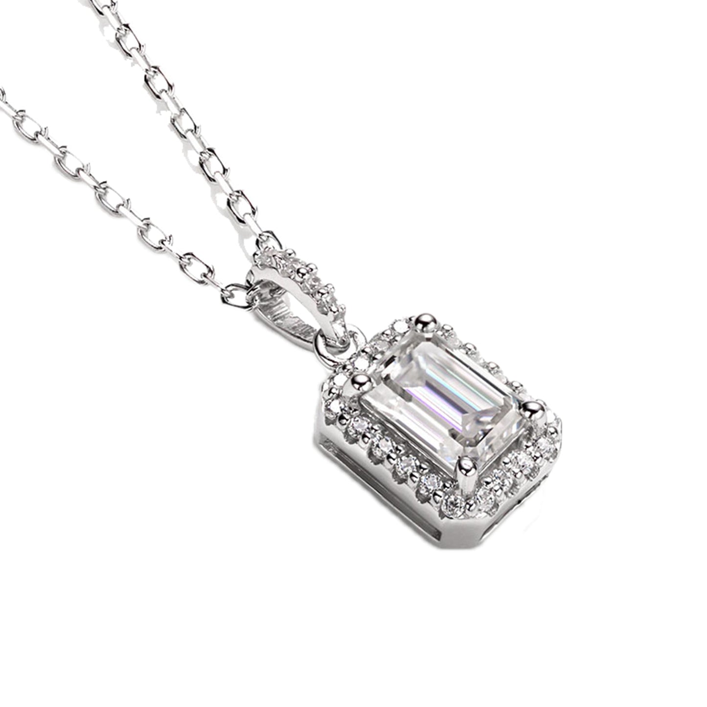 Emerald Cut Moissanite Diamond Necklace Sterling Silver Pendant NZ