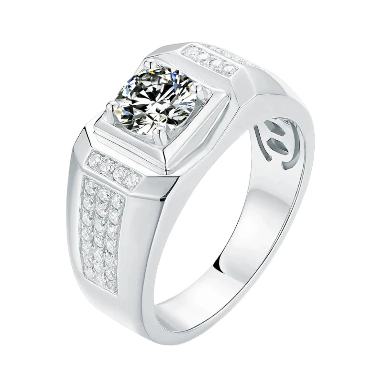 1 Carat Mens Moissanite Diamond Ring Sterling Silver
