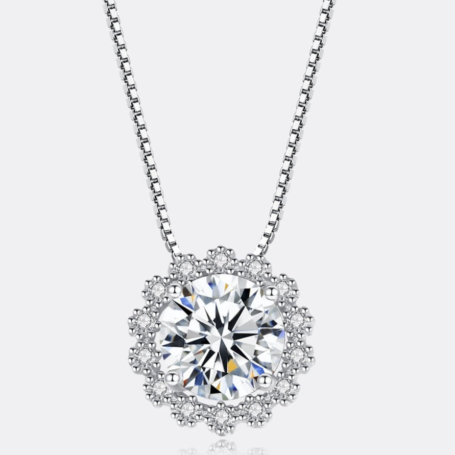1 Carat Moissanite Diamond Sterling Silver Pendant Chain Necklace