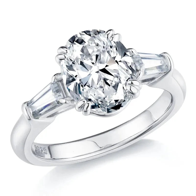 3 Carat Oval Cut Moissanite Diamond Engagement Ring Sterling Silver