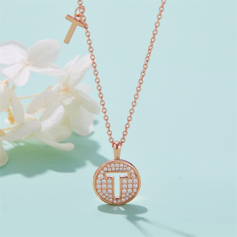 Moissanite Initial Necklace Pendant 925 Sterling Silver 18K Rose Gold Plated