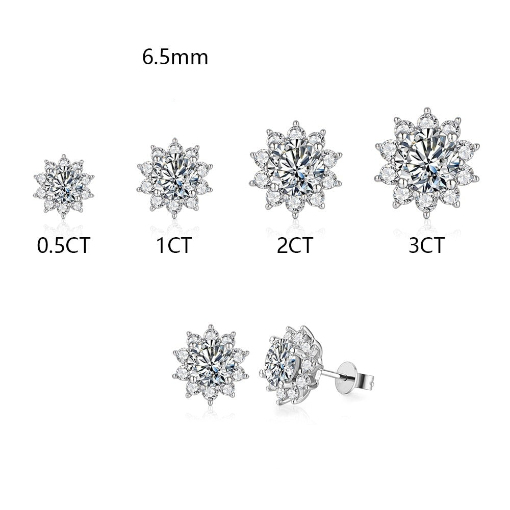 Lotus Flower Moissanite Diamond Stud Earrings 925 Sterling Silver (1/2ct, 1ct, 2ct and 3ct options)