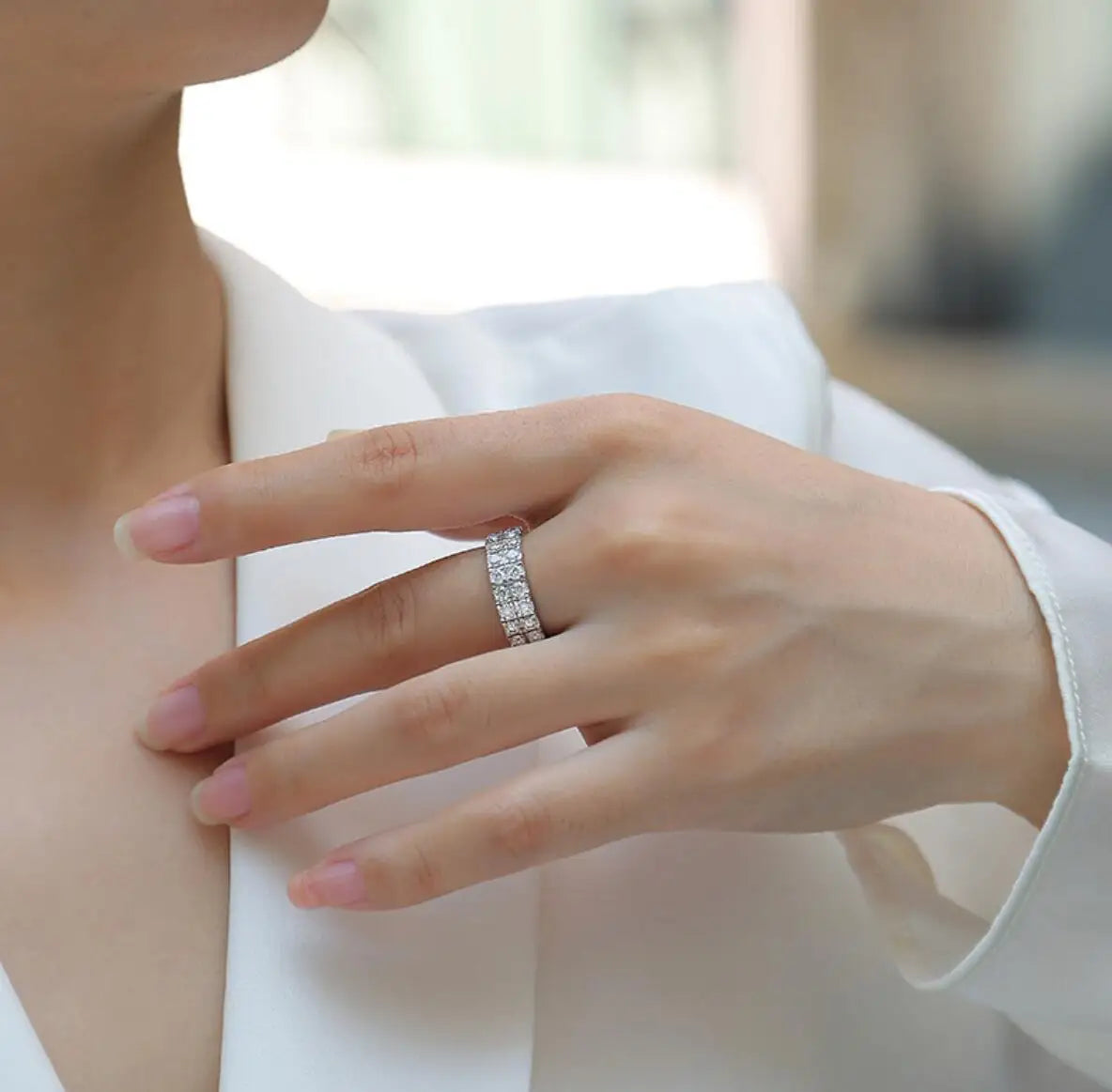 Sterling Silver Moissanite Diamond Half Eternity Ring AU