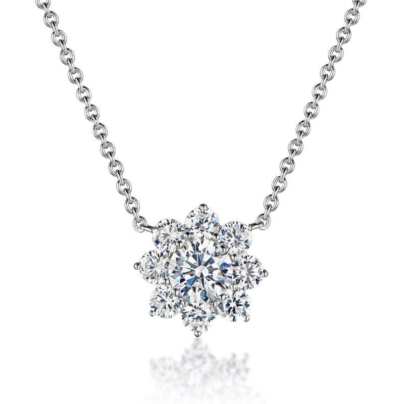 Lotus Flower Moissanite Sterling Silver Pendant Necklace