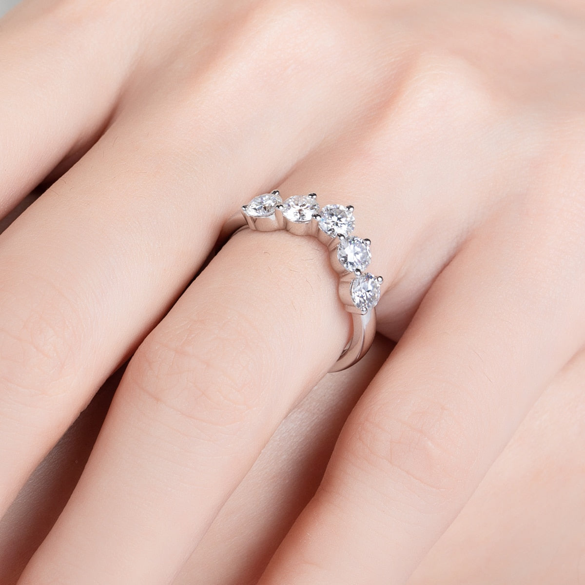 Sterling Silver Moissanite Diamond 5 Stone Ring Free Shipping US