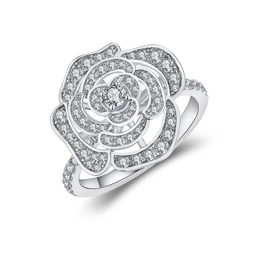Rose Design Moissanite Diamond Double Halo Ring