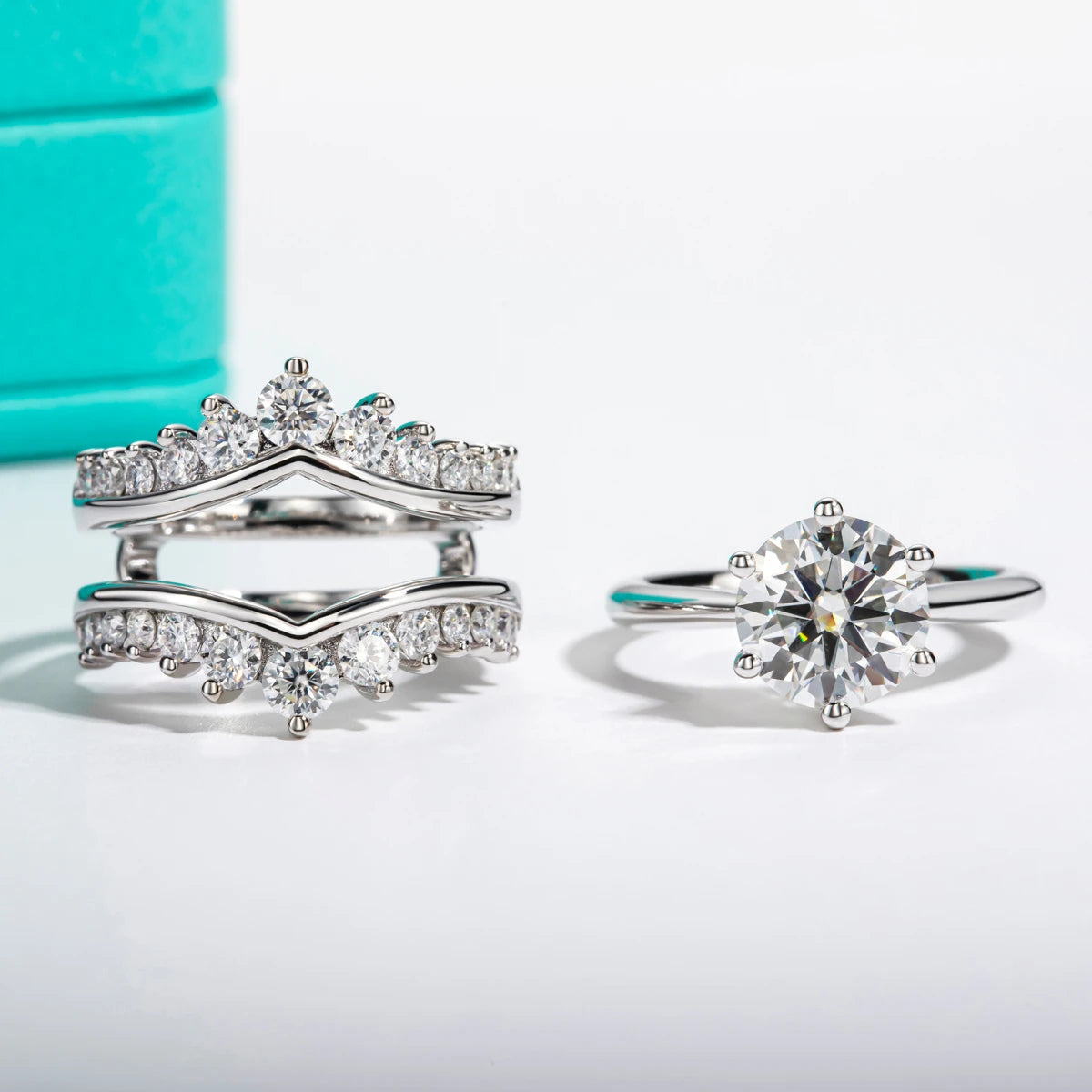 Sterling Silver Moissanite Diamond Ring Set